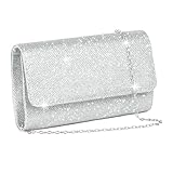 YEWCEP Clutch Silber Glitzer, Elegante Abendtasche Silber für Damen, Handtasche mit Kette, 20 x 10...