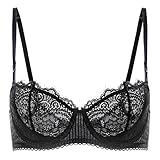 DOBREVA Damen Spitze Dirndl BH Push Up Sexy Balconette BHS Bügel Große Größen Durchsichtig...