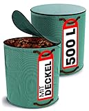 2x Gartenabfallsack mit Deckel 500L - XXL Groß - Laubsack Mit 4 Reißfesten Griffen - Stabil -...