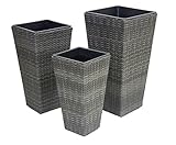 CB Home & Style Pflanztöpfe Rattan 3er Set Grau Pflanzkübel Pflanzenkuebel Blumentopf Blumenkübel...