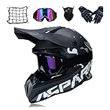 MRDEER Motocross Helm Schwarz, Motorrad Crosshelm Set mit Brille Handschuhe Maske Motorrad Netz,...