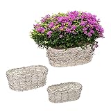 Relaxdays Blumentopf, 3 Verschiedene Größen, aus Rattan, Pflanzentöpfe mit Folie, Pflanzkörbe...