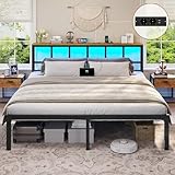 Brinlawb Bett 180x200 mit Lattenrost aus Metall, Bettgestell 180x200cm mit LED Beleuchtung,...