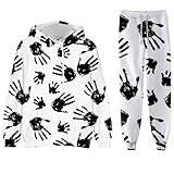 Bauzuoyo Halloween Hoodie und Jogginghose Set Herren Streetwear Lustig Totenkopf Muster Zweiteiler...