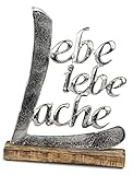 formano Schriftzug Lebe Liebe Lache Aluminium Mangoholz 18 cm Tischdeko Silber