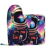 Spaceperson Galaxy Trippy Bedrucktes Set:1 linker Handschuh, 1 Anti-Scald Pad, Kochen...