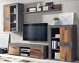 Forte Grigor Wohnwand mit 4 Türen, Holzwerkstoff, Old Wood Wintage mit Betonoptik Dunkelgrau, B x H...