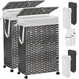 70L Slim Laundry Hamper with Lid & Wheels, 2-teiliger rollender Wäschekorb mit 4 herausnehmbaren...