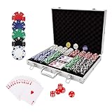 PLAYWUS Pokerkoffer mit 500 Laserchips 2 Pokerdecks 3 Button Poker Komplettset, Pokerset Profi...