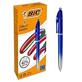 BIC Druckkugelschreiber, 4 Farben, glatt, Blau, 12 Stück