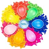 Belmalia 500 Wasser-Bomben Mega-Pack | Bunte Wasserballons mit Auffüllhilfe in Rot Gelb Lila Blau...