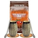 Yerba Mate-Tee Set für Zwei●Paraguayische Mate Mateine Guarana 500g● 2x Keramik Mate...