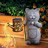 Hinshark Geschenke für Frauen Mama, Katze Garten Deko Gartenstatuen mit Solar Laterne,...