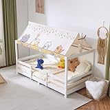 LEADZM Kinderbett Bodenbett 90x200 cm, Kinder Bett Mit Stoffhimmel, Kinderbetten inkl....