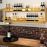 Modernes Weinregal zur Wandmontage, mit LED-Licht und Glashalter, schwimmende Barregale für Küche...