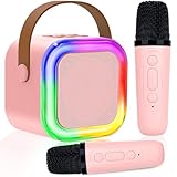 Karaoke Maschine für Kinder Erwachsene, Bluetooth Karaoke Lautsprecher mit 2 Kabellosen Mikrofon,...