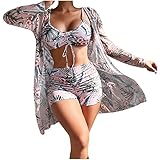 AMhomely 3-teiliger Badeanzug für Damen, Bikini-Set, Damen-Badeanzug und Sarong-Badeanzug,...