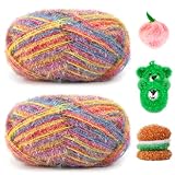 Uiopa Schwammgarn, 200g(2 x 100g, 2 x 200m) Glitzer Spülschwammgarn Häkel Bubble-Garn, Flauschige...