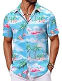 COOFANDY Hawaii Hemd Herren Flamingo Hemd Leichte Sommerhemd Kurzarmhemd Hawai Hemden Beach Shirt...