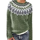 Strickpullover Damen Winter Pullover Damen Elegant, Strickpulli Mit Norwegermuster Gestrickt Sweater...