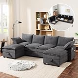ANIROY 6-Sitzer Schlasofa mit Schlaffunktion, L-förmiges Sofa mit USB-Anschlüssen & Stauraum &...