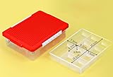 OGANAZI Bausteinstein-Aufbewahrungsbox mit Sortierablage und Bauplattendeckel (rot)