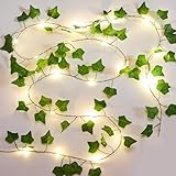 KASZOO 1 Stück Efeu Künstlich mit Lichterkette, 2M Efeu Girlande mit 20 LED-Licht, Lichterkette...