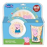 Peppa Wutz Frühstücksset, 3-teiliges Geschirrset mit Teller, Schüssel und Trinkbecher,...