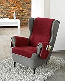 Schurwoll-Sesselschoner mit Armlehnenschoner, Bordeaux, Flor aus 100% Schurwolle, Mittelteil ca. 160...