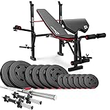 Hop-Sport Hantelbank mit Gewichten HS-1055, klappbare Trainingsbank mit Curlpult, Butterfly und...