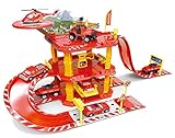 Brigamo ★ Feuerwehr Station Parkhaus Rennbahn mit Spielzeugauto und Hubschrauber ★