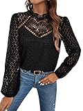 GORGLITTER Damen Elegant Blusen Stehkragen Oberteiel Hemdbluse Langarm Spitzen Tunika Bluse mit...