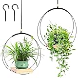 Sumotia 2 hängeblumentopf mit Holzsockel, Metallring und Aufhängeschlaufe, runde hängende...