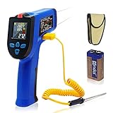 KETOTEK Infrarot Thermometer Temperaturmessgerät Doppel laser IR Pyrometer mit K-Sonde -50°C bis...