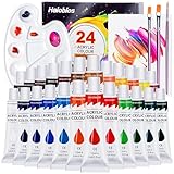 Halobios Acrylfarben-Set mit 24 Farben, 12 ml Tubenfarben mit 3 Pinseln, 1 Palette, 1 leere Leinwand...