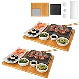 CAWI Lavastein Steakbrett 2 Sets, Servierplatte, Bambusbrett mit Hot Stone Grill, Steak Grillplatte,...