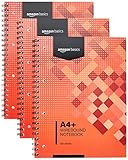 Amazon Basics Notizbuch mit Drahtbindung, 100 Blatt/200 Seiten A4+, 80 GSM, 3 Stück, Red