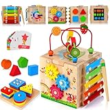 HELLOWOOD 8 in 1 Motorikwürfel ab 1 Jahr Aktivitätswürfel Stapel- und Sortierbrett Wort...