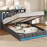 AOGLLATI Polsterbett 140×200 mit Steckdosen & LED Beleuchtung, Doppelbett 140x200 mit Stauraum...