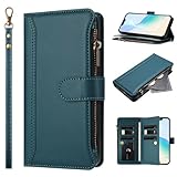 KRjcsfhy Handyhülle für iPhone 16 Pro Hülle Case Reißverschluss PU Leder Tasche Flipcase Silikon...