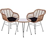 STILISTA 3-teiliges Poly-Rattan Bistroset 2 Lounge Sessel Beistell-Tisch Wetterfest Indoor Outdoor...