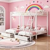 Dreifaches Etagenbett, Metallbett, Doppelbett, Einzelbett | Mit Schubladen, Metallrahmen,...