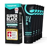 happybrush Vegane Aktivkohle Zahnpasta SuperBlack mit Minze Geschmack 5er Pack - Schwarze Zahnpasta...