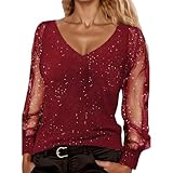 Pailletten Oberteil Glitzer Damen Oberteile Silvester Outfit Elegant Sexy Casual Oberteile Festliche...