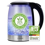 COSORI Wasserkocher Glas 1,7 Liter, Blaue LED, BPA-frei, 2200 Watt, 5 Minuten Kochzeit,...