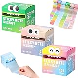 3 Stück Nettes Monstermuster Klebriger Note,105 Blatt Perlglanz-Haftnotizen,herausziehbar,Bunt...
