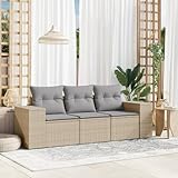 ZEYUAN 3-TLG. Garten-Sofagarnitur mit Kissen Beige Poly Rattan, Lounge Gartenmöbel Set, Möbelsets,...