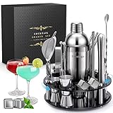 34 Teiliges Cocktail Set Shaker mit 360° Drehbarem Acryl Ständer | 750ML Cocktail Shaker mit 4...