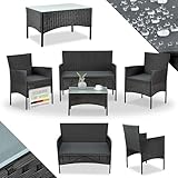 Juskys Polyrattan Sitzgruppe Fort Myers 4 Personen mit 2er Sofa, 2 Stühle, Tisch & Sitzkissen...
