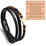 WOVEE Lederarmband für Ehemann von Ehefrau Kreuz Edelstahl Armband Natursteinen Tigerauge...